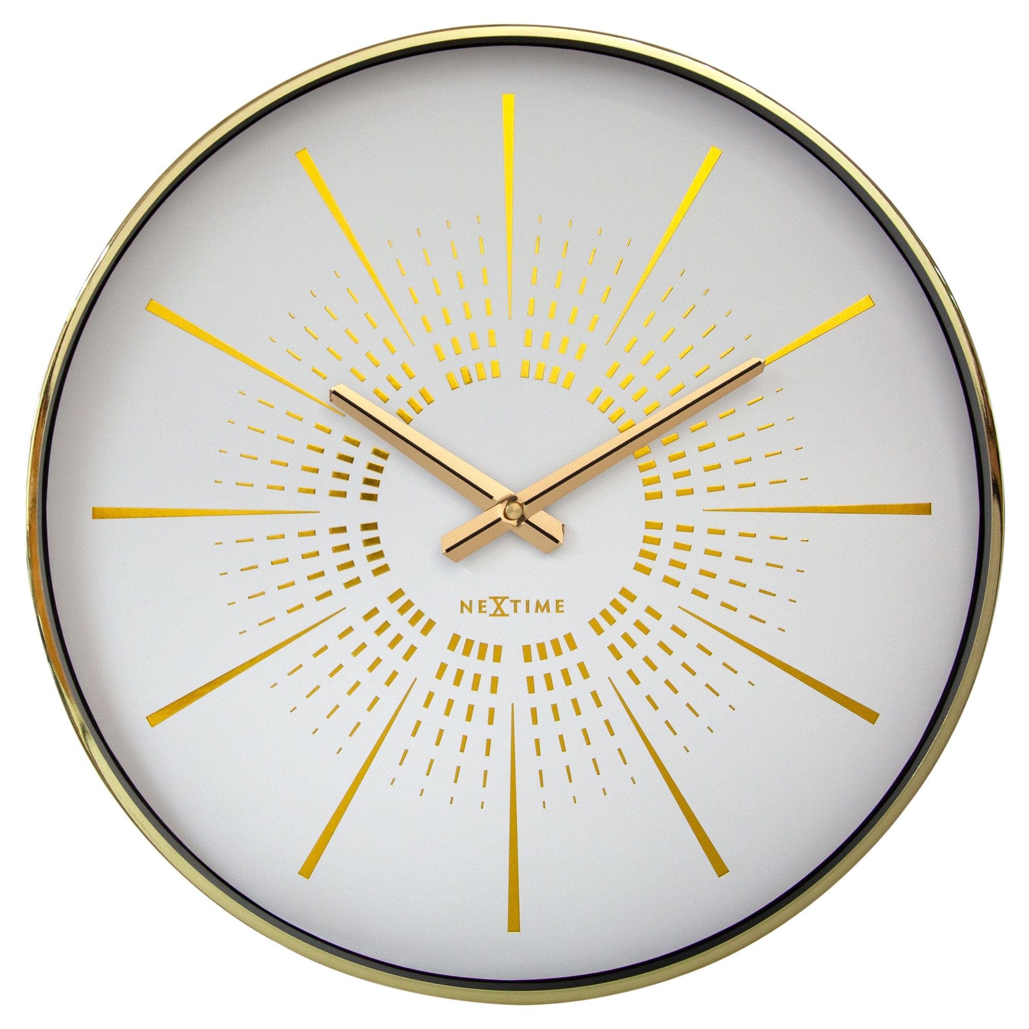 NeXtime Excentric wandklok van 40cm met metalen behuizing, stille werking en modern ontwerp, zichtbaar van de voorkant.